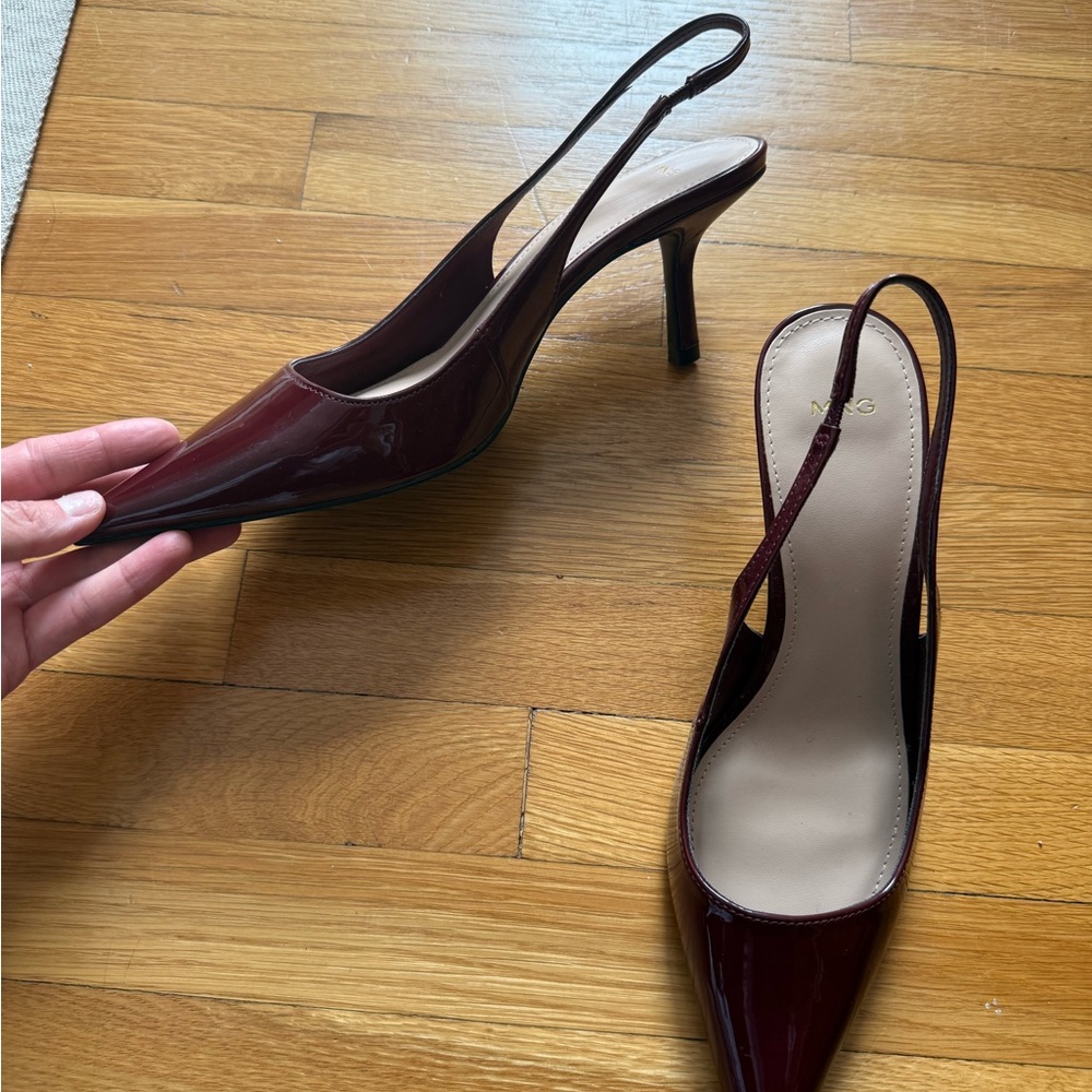 Mango Maroon Colored Pointy Slingback Kitten Heels